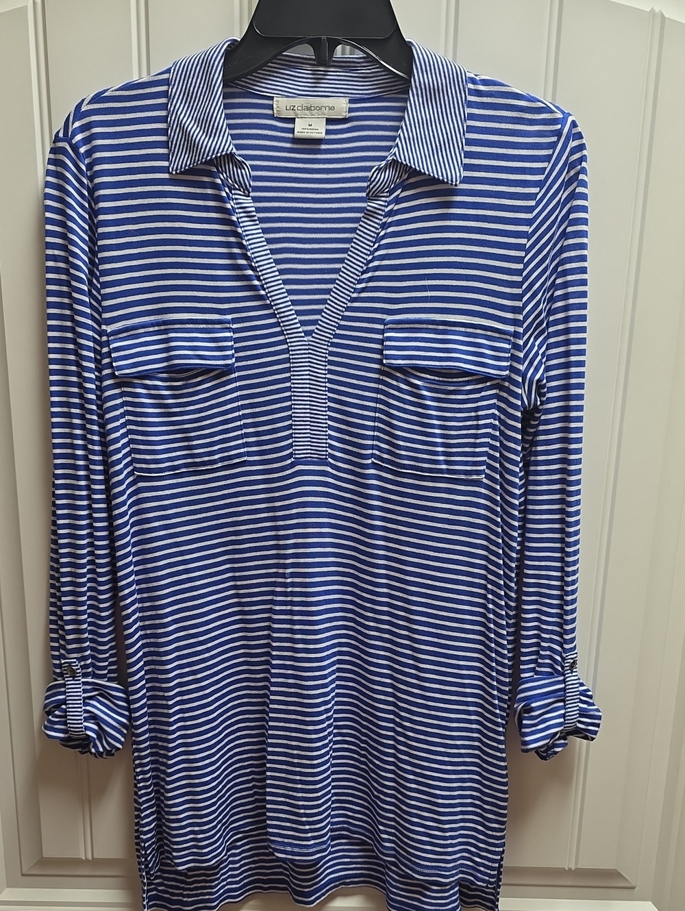 Liz Claiborne Blue & White Striped Polo Tunic Medium